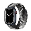 black and white textured, braided apple watch band with black apple watch